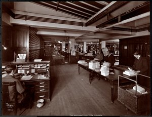 Men working in a sorting room at the Metropolitan Life Insurance Co. at 23rd Street and Madison Avenue, New York, 1907